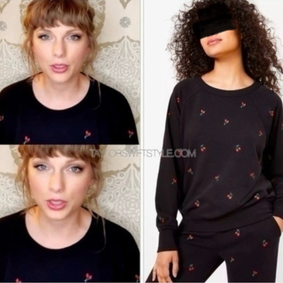 Lou & Grey Cherry Terry Black Sweatshirt Taylor Swift Crew Size Medium - Picture 4 of 11